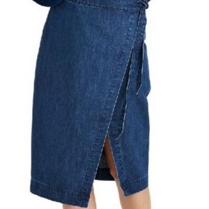 Madewell denim mini wrap skirt.